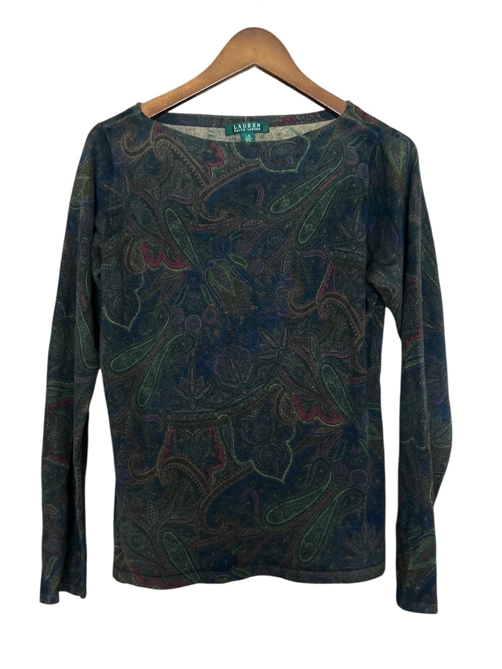 Lauren, Ralph Lauren Paisley Boat Neck Long Sleeve T shirt